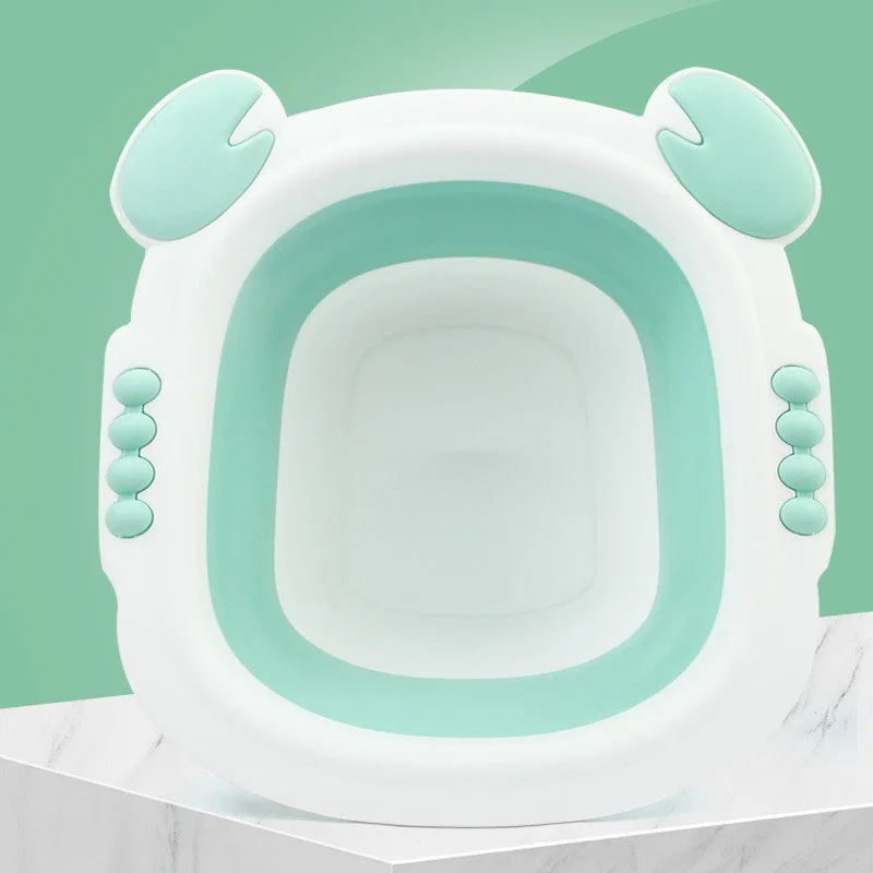 BK Green Foldable Washbasin Baby Folding Bath Tub Plastic Folding Basin Bathtub Portable Children Washing Face Foot Shower Thicken Tubs - Цвет: BK Green