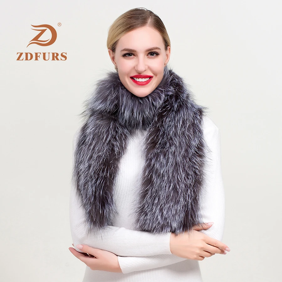 

ZDFURS*2019 winter fashion solid warm versatile silver fox fur scarf long pattern neckerchief temperamental fox fur shawl warps