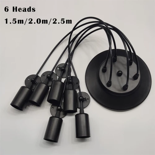 DIY Vintage Black Cord Multiple Light Sources Simple Pendant Lamp Dining Room Coffee 1-2m Wire Spider Pendant Lights 6 Heads