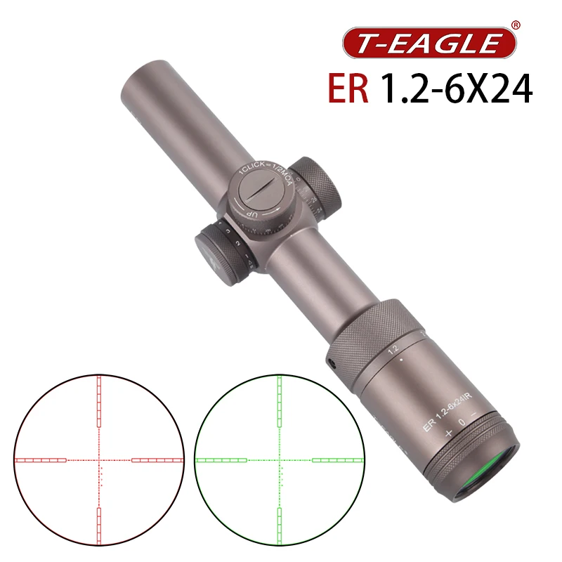 

T-eagle ER 1.2-6X24 IR HK BrownTactical Optic Sight Riflescope Aluminum Sniper Airsoft Air Guns With Mounts For Hunting Red Dot