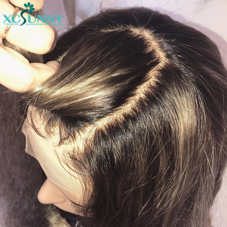 Frontal-Wig Human-Hair-Wigs Scalp-Top Silk Lace-Front Xcsunny Pre-Plucked Straight Brazilian