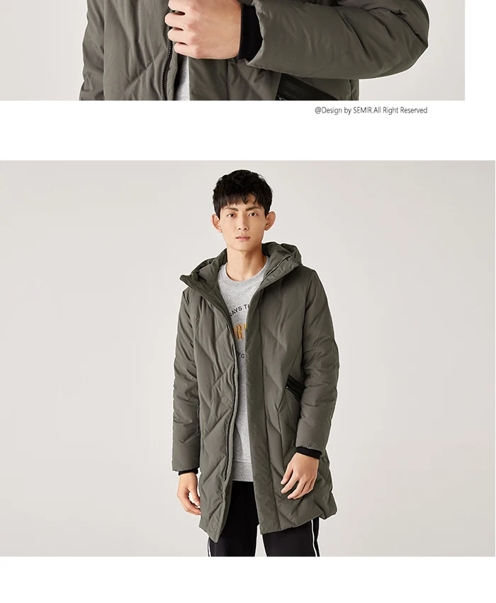SEMIR мужской длинный пуховик новая теплая зимняя куртка с капюшоном корейский Повседневный серый утиный пух пальто для мужчин