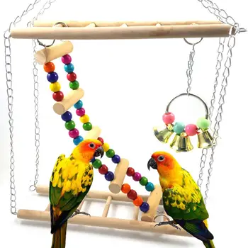 

Bird Hamster Bridge Wood Swing Toys Small Pet Ladder Stand Platform Cage Accessories