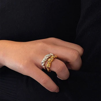 

Peri'sBox 17mm Gold Silver Color Irregular Twisted Rings Rope Geometric Rings for Women Wire Minimalist Ring 2020 Trendy Jewelry
