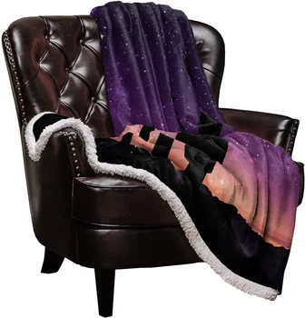

Valentine'S Day Starry Sky Purple Proposal Silhouette Fleece Blankets throws Fleece Cover Throw Anti-allergy Double-sided