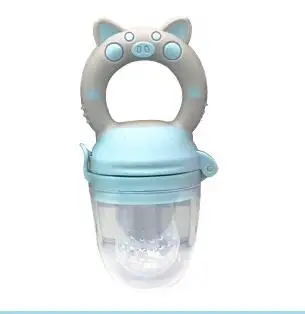 pig blue M Pig Handle Pacifier Feeder for Baby Food Grade Silicone PP Training Nipple Milk Fresh Fruit Nibbler Teat Pacifier Bottles - Цвет: pig blue M