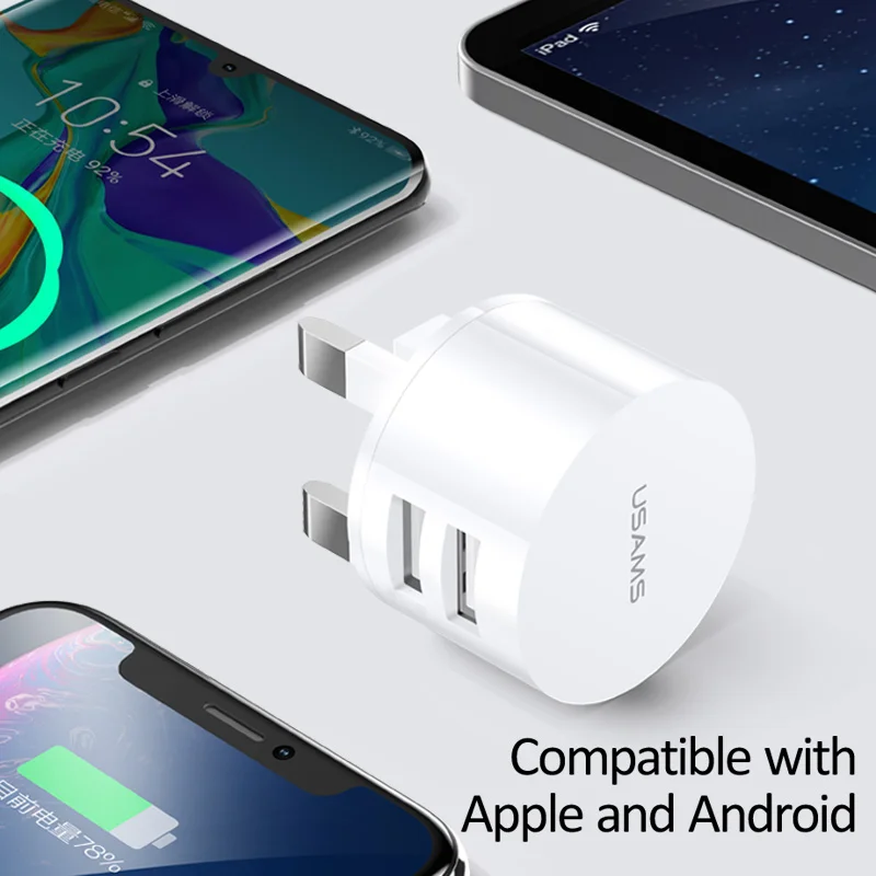 USAMS мобильный телефон зарядное устройство для iPhone Samsung 2.1A 2 порта EU/UK/US вилка