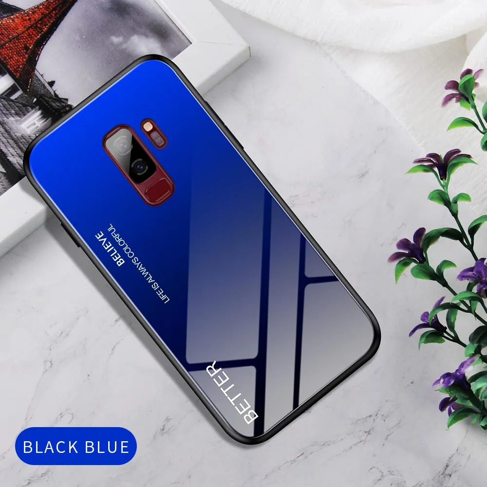 Black Blue Чехол Heyytle из закаленного стекла с градиентом для samsung Galaxy S9 S10 Plus A70 A50, чехол с рисунком звездного неба для Note 9 A60 - Цвет: Black Blue