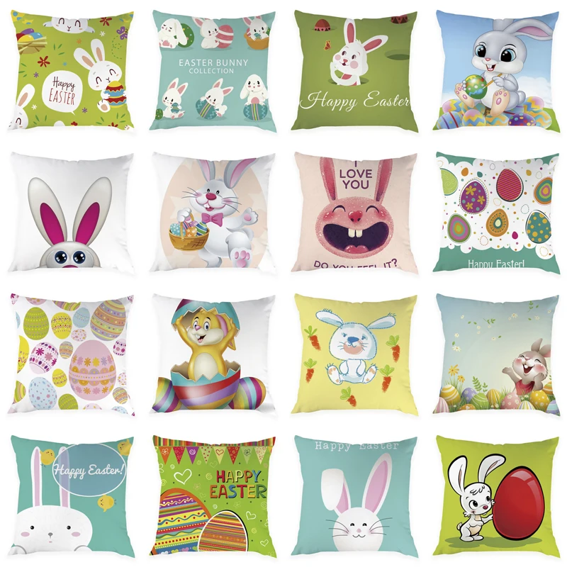 

Happy Easter Decorations For Home Bunny Easter Eggs Polyester Pillowcase 45*45Cm Party Decorations Easter Rabbit Decor Gift