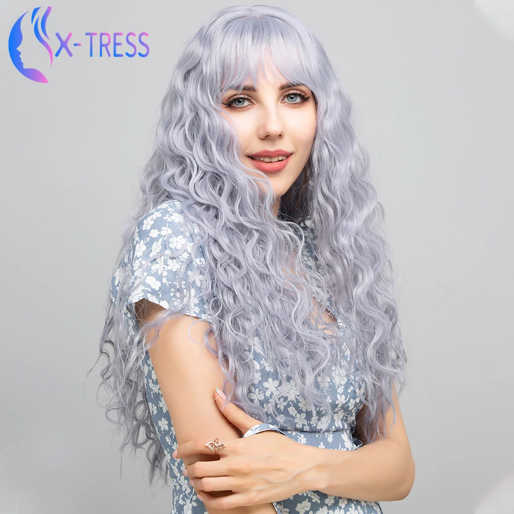 Синтетические серые парики для женщин Длинные Романтические кудрявые X TRESS