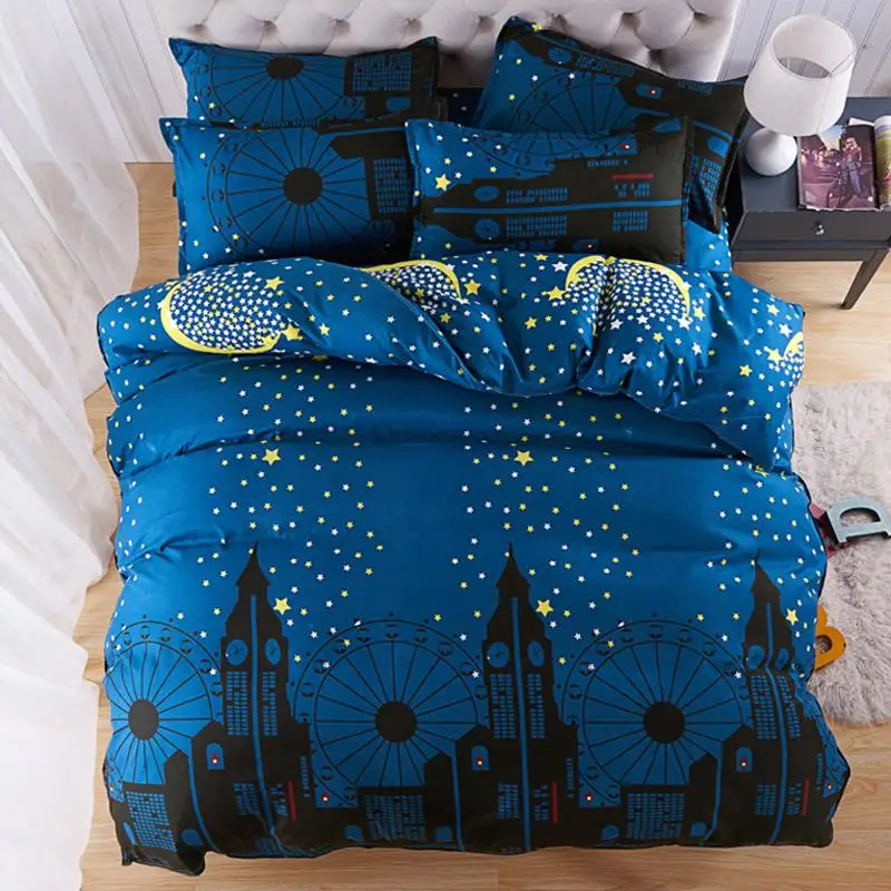 Starry Sky Bed Linens 3/4pcs Bedding Set Star Deer Duvet Cover+flat