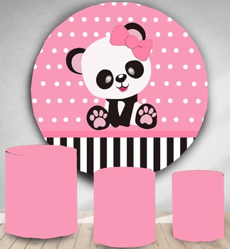 

Round Circle backdrop background pink panda girl birthday party decoration baby shower candy dessert table cover YY-101