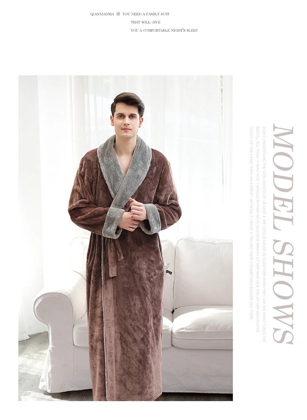 халат мужской  банный  благородные теплые толстые фланелевые бархатные халаты зимние свободные мягкие Домашняя одежда с поясом пижамы