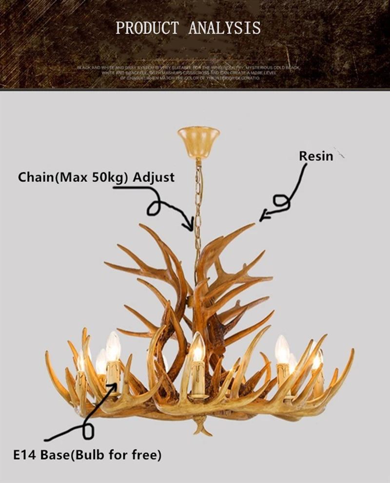 Retro Resin Antler Pendant chandelier Living room Restaurant Bar  4/6/9 Arms Brown White E14 Deer Horn lights house decoration flower chandelier