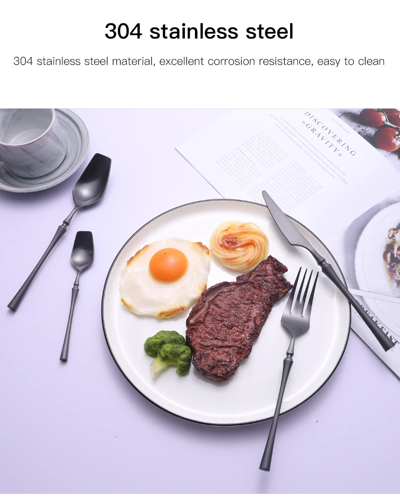Description Picture 3 of itemMatte Black 18/10 Stainless Steel Luxury Cutlery Tableware Knife Coffee Ice Spoon Fork Chopsticks Flatware Set Dishwasher Safe