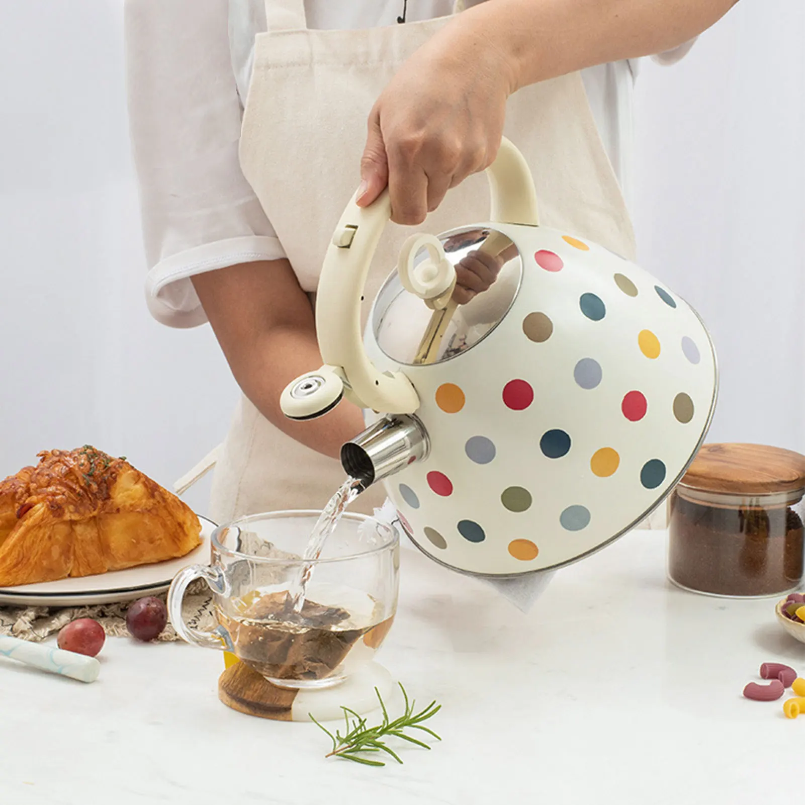 3L Stainless Steel Whistling Tea Kettle Stovetops Enamel Food Grade Tea Pot With Heat-Proof Handle For Gas Induction Cookers