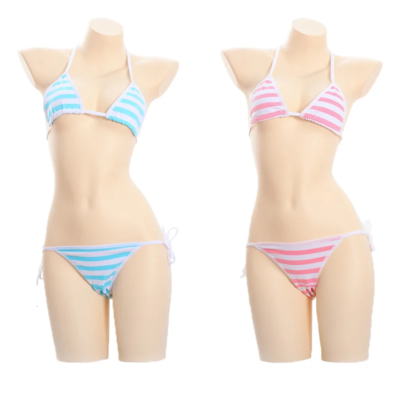 

Japanese Blue Pink & White Stripe Sexy Cute Women's Lingerie 2PCS Set Bra & Panties Set Bikini Lolita Underwear Cosplay