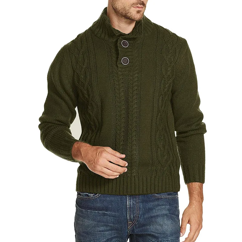 

New Pullovers Men Turtleneck Winter Sweaters With Button Long Sleeve Warm Male Pull Homme
