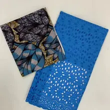 Синий Модный Африканский Анкара высокое качество принты хлопок 3 ярдов верхний уровень воск+ 2,5 ярдов сухое кружево настоящий голландский воск ткани