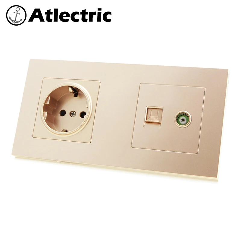 

Atlectric DE EU RU Standard Plug Wall Socket RJ45 Computer Data Port Socket Dual RJ45 With TV Outlet Double Socket Plastic Panel