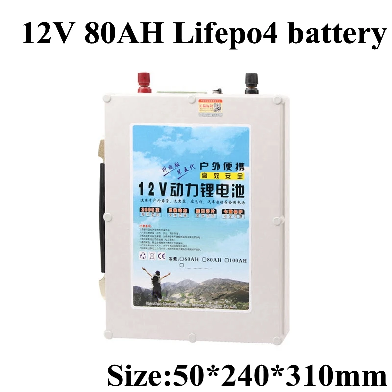 12V 80Ah LiFepo4 Battery Pack with Capacity Display for Solar Street Light Solar Energy Storage Motorhome Marine Power Storage