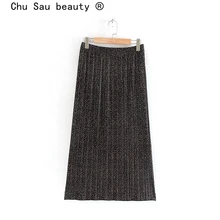 Chu Sau beauty, новая мода, стиль блогера, в горошек, с принтом, миди юбки для женщин, повседневная, шикарная, эластичная талия, плиссированная, длинная юбка для женщин