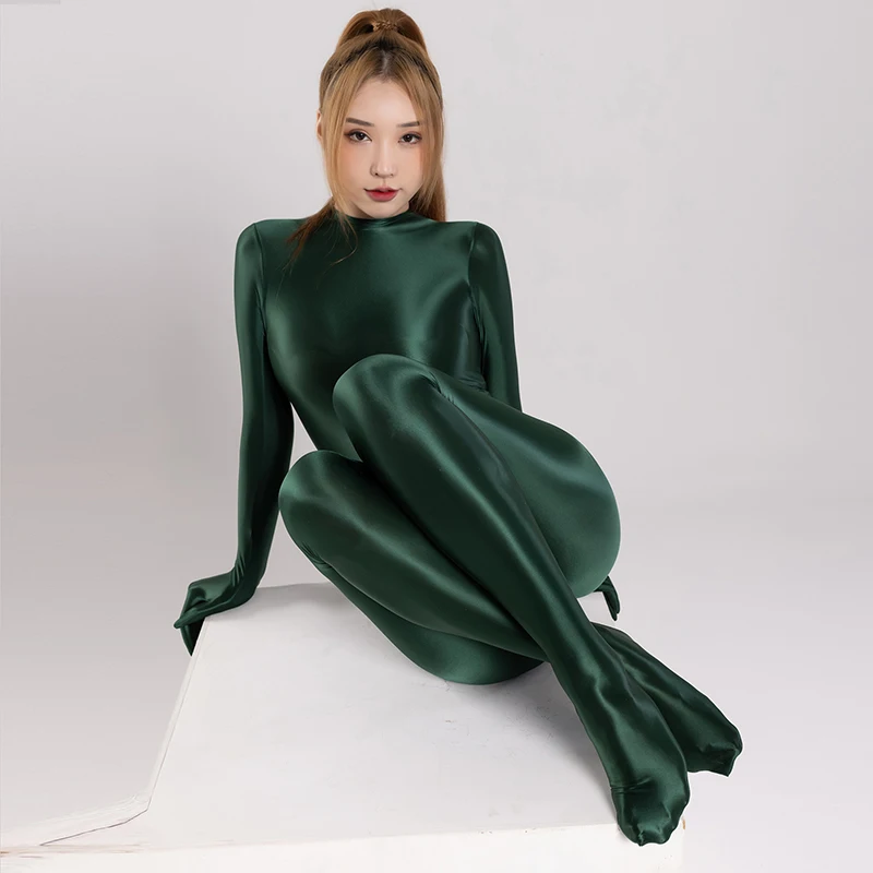 AMORESY Shiny Glossy Satin Spandex Silk Full Body Swimsuit Catsuit Back  Zipper Suit Wet Suit Zentai Bodysuit Unisex Woman 