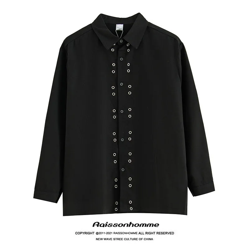 

2021 Высококачественная рубашка с длинным рукавом мужская Осенняя нишевая дизайнерская ажурная декоративная рубашка с длинным рукавом модная красивая Свободная рубашка размеров M - XL