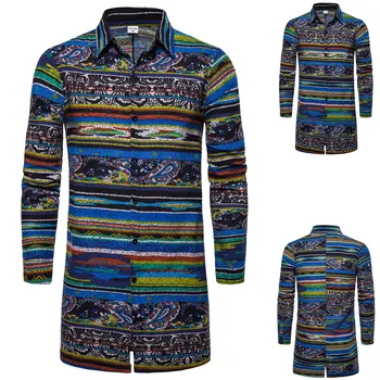 

Men Shirts Europe Size Mens Shirt Casual Men's Autumn Winter Loose Nationality Printed Long sleeve Outwear Shirt Blouse #35