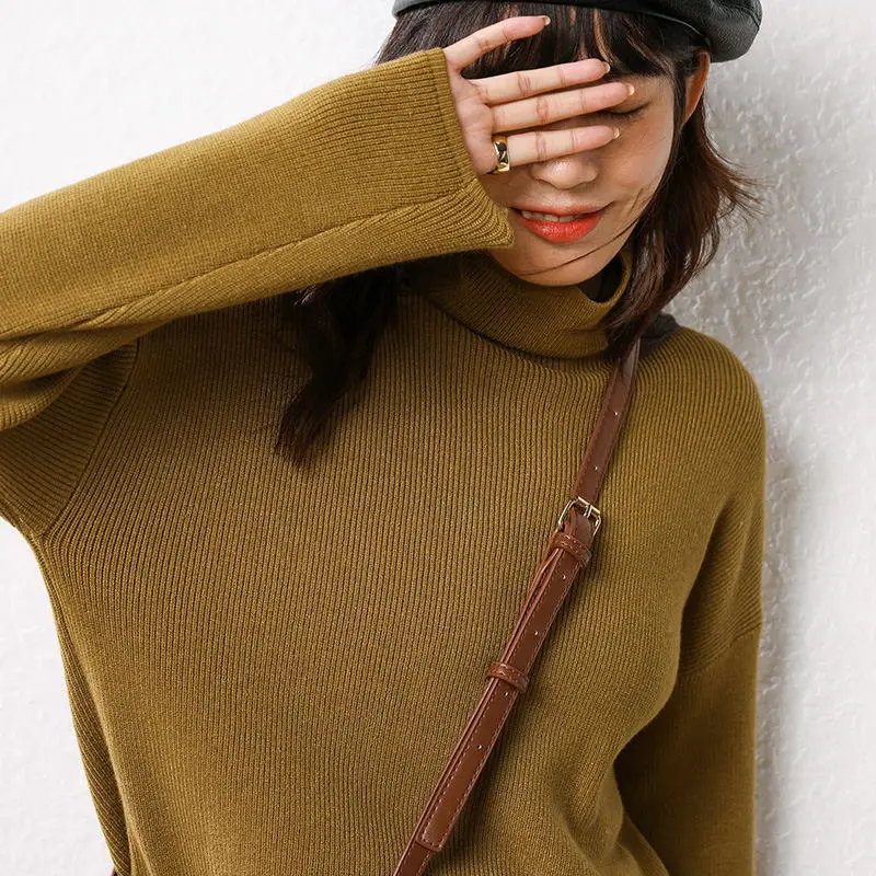 

Soft Waxy Wool Autumn & Winter High Collar Sweater Female Pullover Short Loose Laziness Wind Base Sweater Outer Wear Fashion