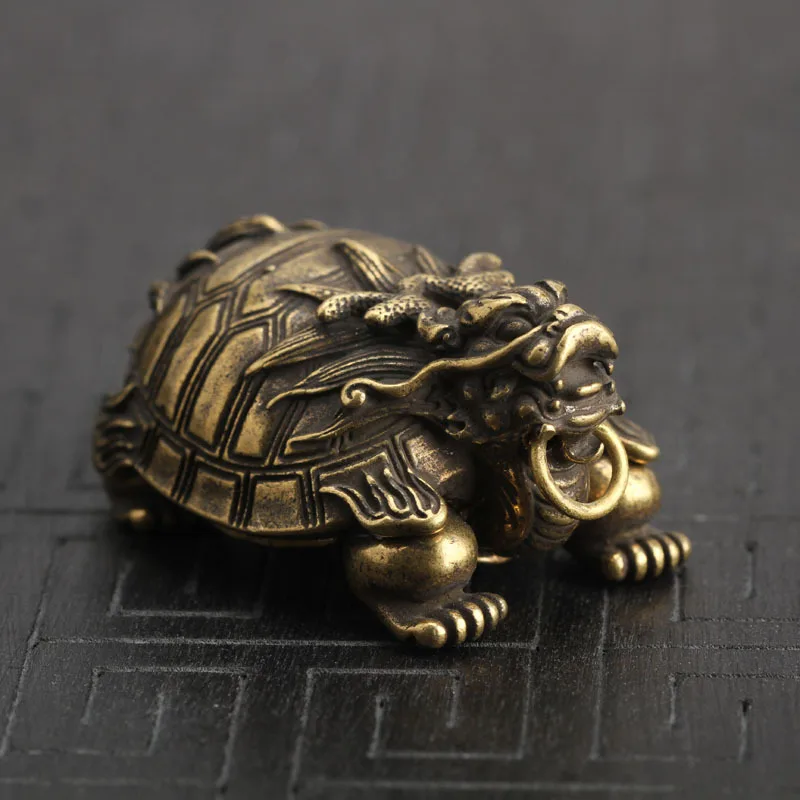 Dragon Turtle Медные китайские фигурки черепаха-дракон маленькие настольные украшения Латунь фэн шуй декорация для дома с животными офисные настольные украшения брелки - Цвет: Dragon Turtle