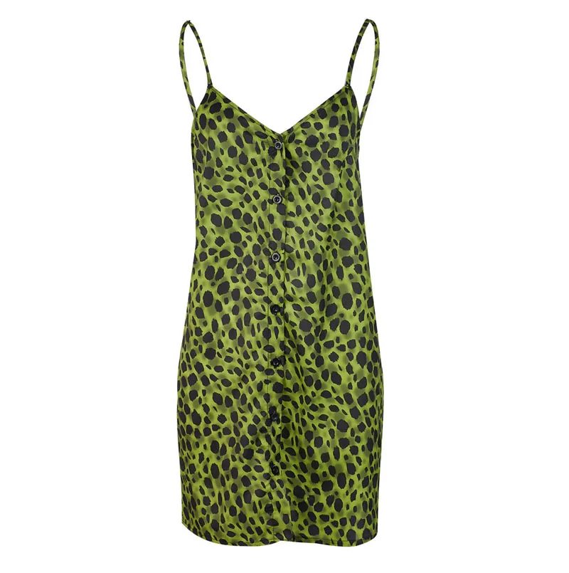 Новое поступление, женское леопардовое платье без рукавов с v-образным вырезом на пуговицах, летние сексуальные короткие пляжные мини-платья с разрезом