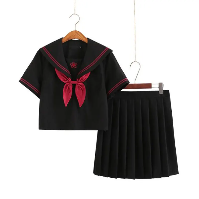 Autumn Japanese School Uniforms For Girls Cute Long-length Sailor Tops Pleated Skirt Full Sets Cosplay JK Costume Series