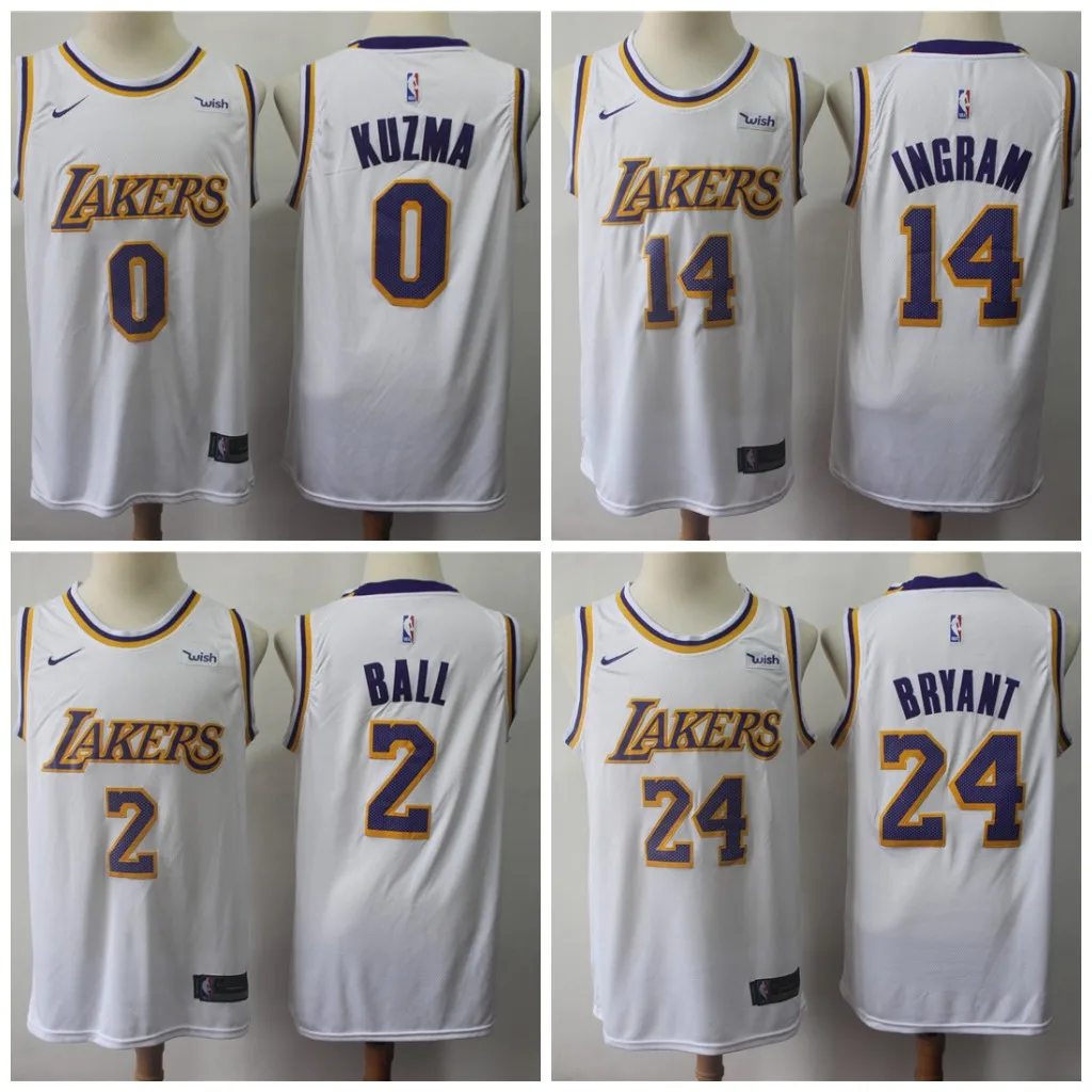 A+++ качество мужской взрослый#0 Кайл кузма 2 Lonzo мяч 14 Брэндон Ingram 24 Kobe Bryant Jersey Лос-Анжелес