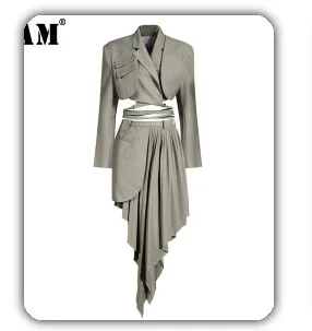 [EAM] High Elastic Waist Black Pocket Split Long Wide Leg Trousers New Loose Fit Pants Women Fashion Spring Autumn 2020 1X812