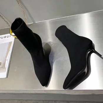 

Free shipping 2019 autumn and winter women boots woolen warm high heel shoes leather inside boots