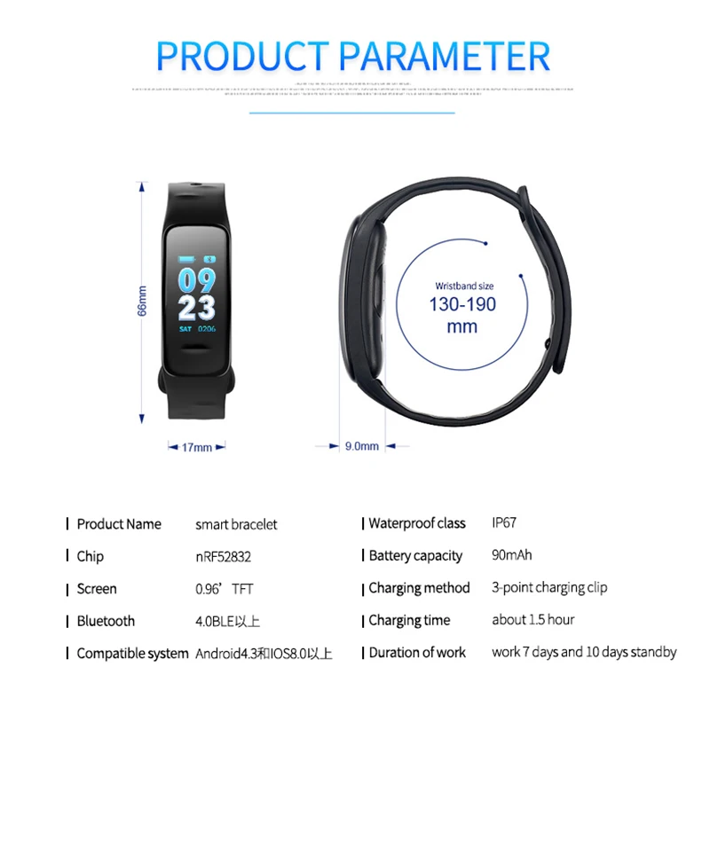 Цветной экран C1S Водонепроницаемый Смарт Браслет монитор сердечного ритма фитнес-трекер здоровья Bluetooth Смарт-часы для спорта PK MI Band4