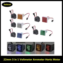  3 in 1 AC 60~500V Digital Voltmeter Ammeter HZ Hertz Frequency Meter Current Voltage Indicator Tester Amp Signal Light LED 22mm 