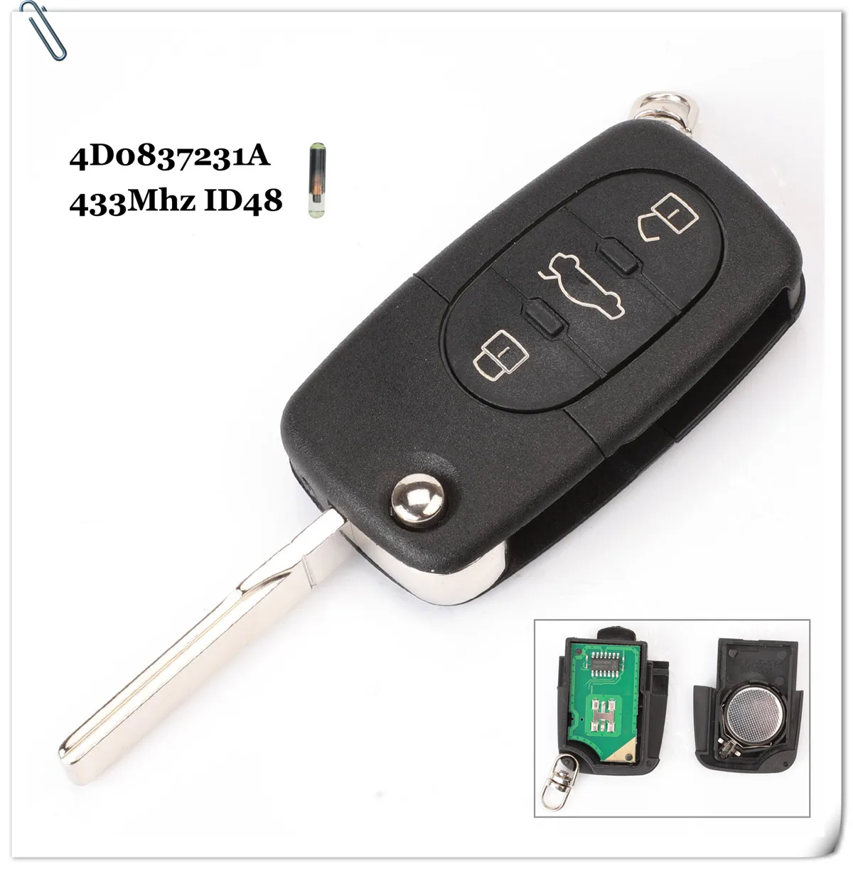 Bilchave 433 МГц 3 кнопки автомобиля дистанционного ключа для AUDI 4D0837231A откидной складной ID48 чип для A3 A4 A6 A8 старых моделей