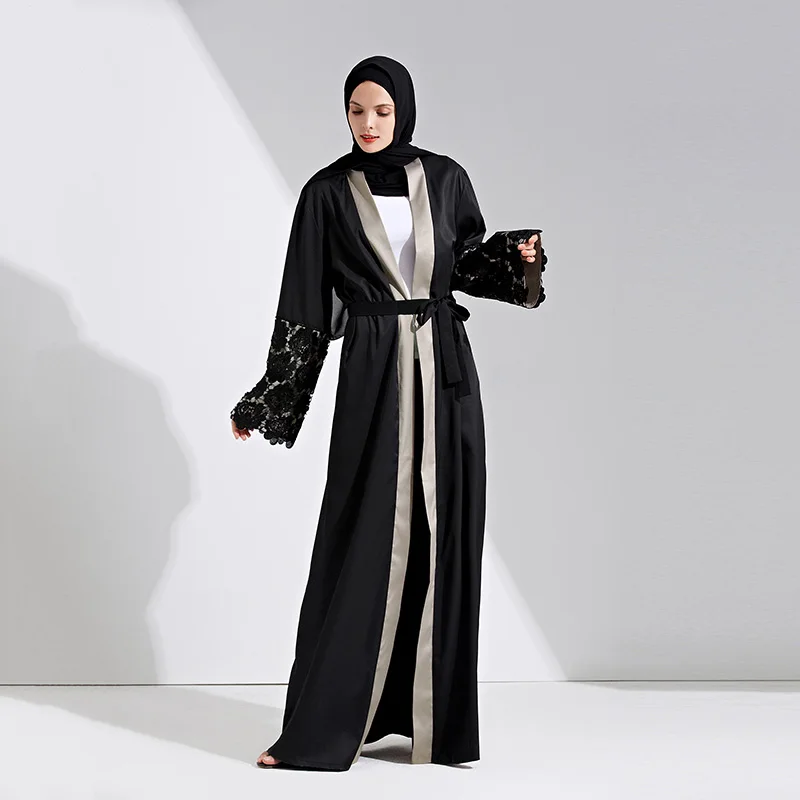 Ближний Восток Саудовская Турция черный Халат кардиган консервативная длинная юбка мусульманский Дубай Рамадан кружева мечеть молитва халаты