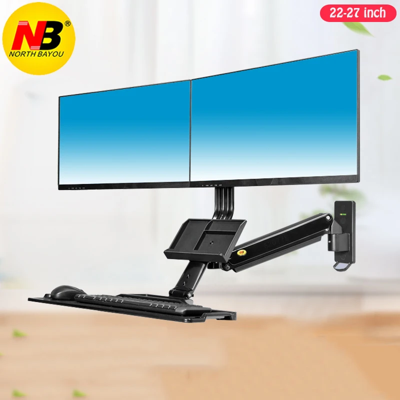 

NB MC27-2A Ergonominc Sit Stand Workstation Wall Mount 22-27 inch Dual Monitor Holder Arm with Foldable Keyboard Plate