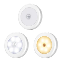 Luz LED redonda con Sensor de movimiento para debajo del armario, lámpara de noche alimentada por batería para dormitorio, cocina, escaleras, iluminación, 1 pieza