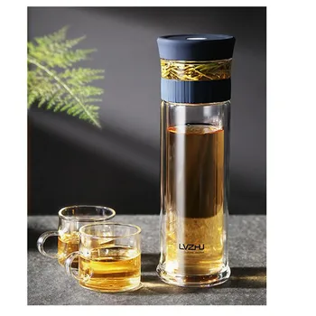 

300/400ML Glass Water Bottle Heat-resistant Cup Drinking Water Bottle Double Walled Travel Mug With Tea Infuser Drinkware