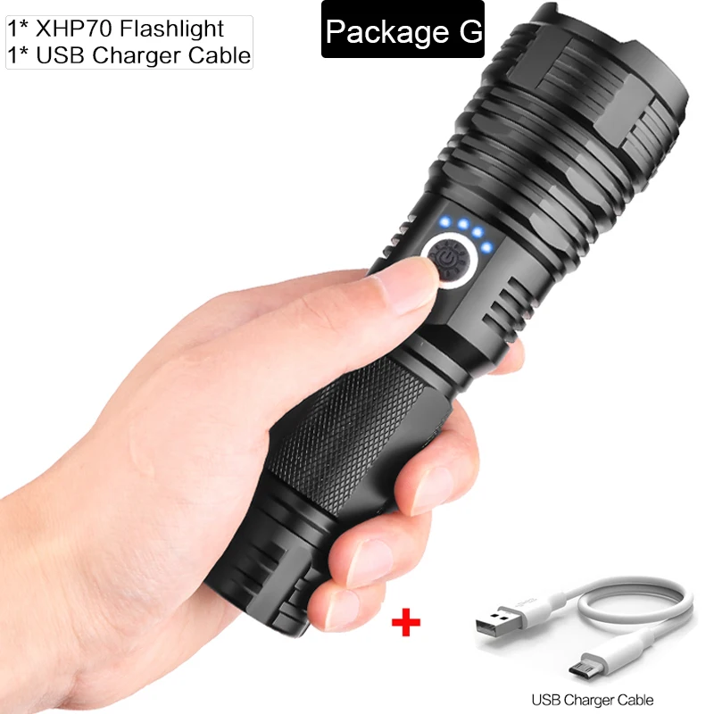 Super Bright XHP70.2 LED Flashlight Zoomable Torch USB Rechargeable Flashlight XHP50 LED Torch Portable Use 18650/26650 Battery - Испускаемый цвет: Package G