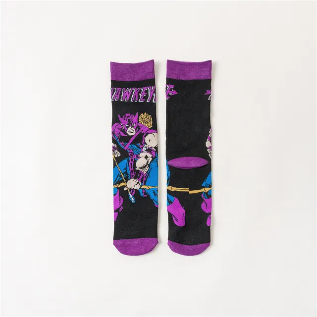Disney anime socks Avengers Marvel cartoon figure Iron Man Captain America Hulk Thor casual high socks xxx boys and girls socks 1 Purple eagle eye