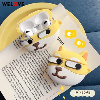 

Single dog Shiba Inu Akita dog Headphone Case For Airpods Pro funny Squinting eye Bluetooth Wireless Headset Cover For Airpods 2