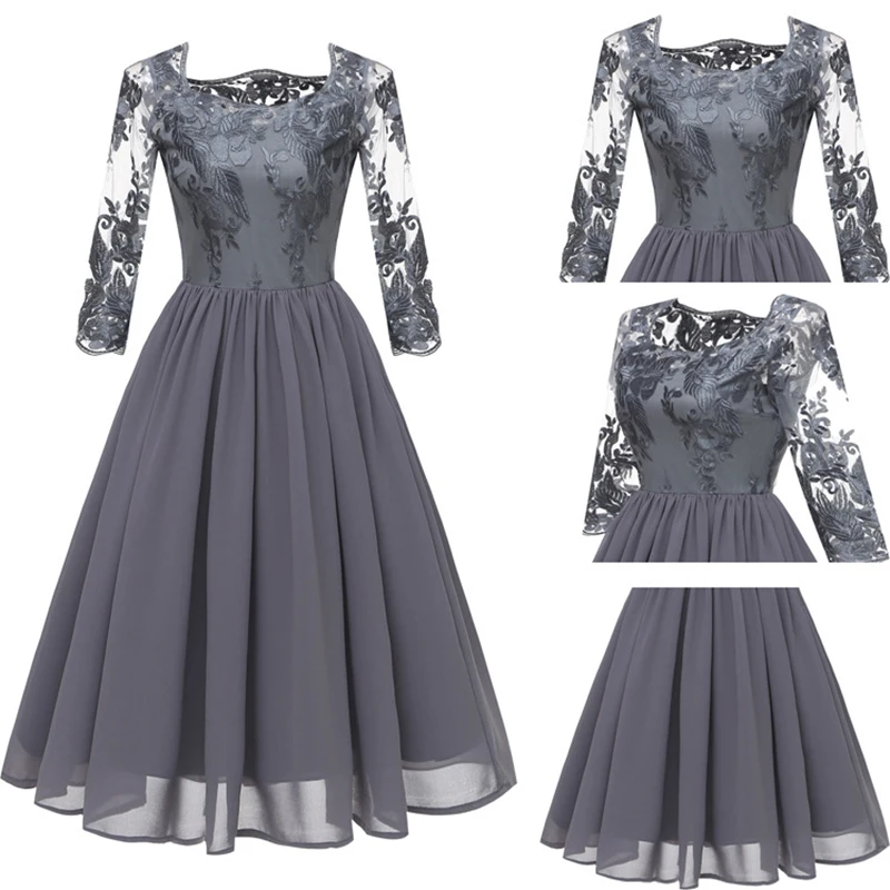 Коктейльные платья, серое кружевное платье с длинным рукавом, короткое выпускное платье, вечерние платья