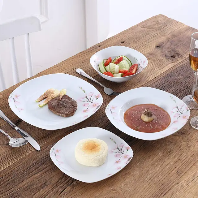 Veweet Annie 48 Darabos Porcelán Kerámia Edényes Vacsora Tányérkészlet Tál, Desszert Tányér, Leves Tányérok - Image 2