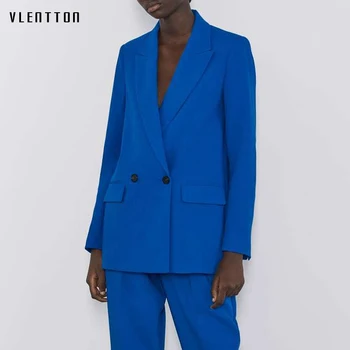 

Autumn Women Elegant Blue Black Office Ladies Blazer Fashion Solid Long Blazers Jackets Notched Suit Tops Femme Outerwear Coat