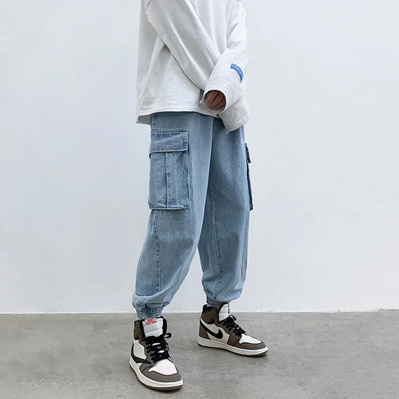 ICCLEK Plus Size Jeans Men's Fall/winter Straight-leg Pants Loose-fitting Pants Fashion Men's Clothing Patchwork Jeans